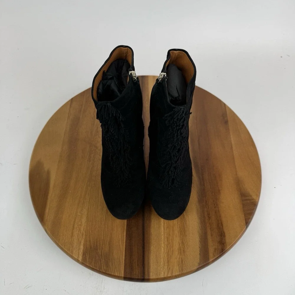 Womens Gucci Black‎ Suede Fringe Trim Platform Heeled Ankle Boots Size EU 37.5
